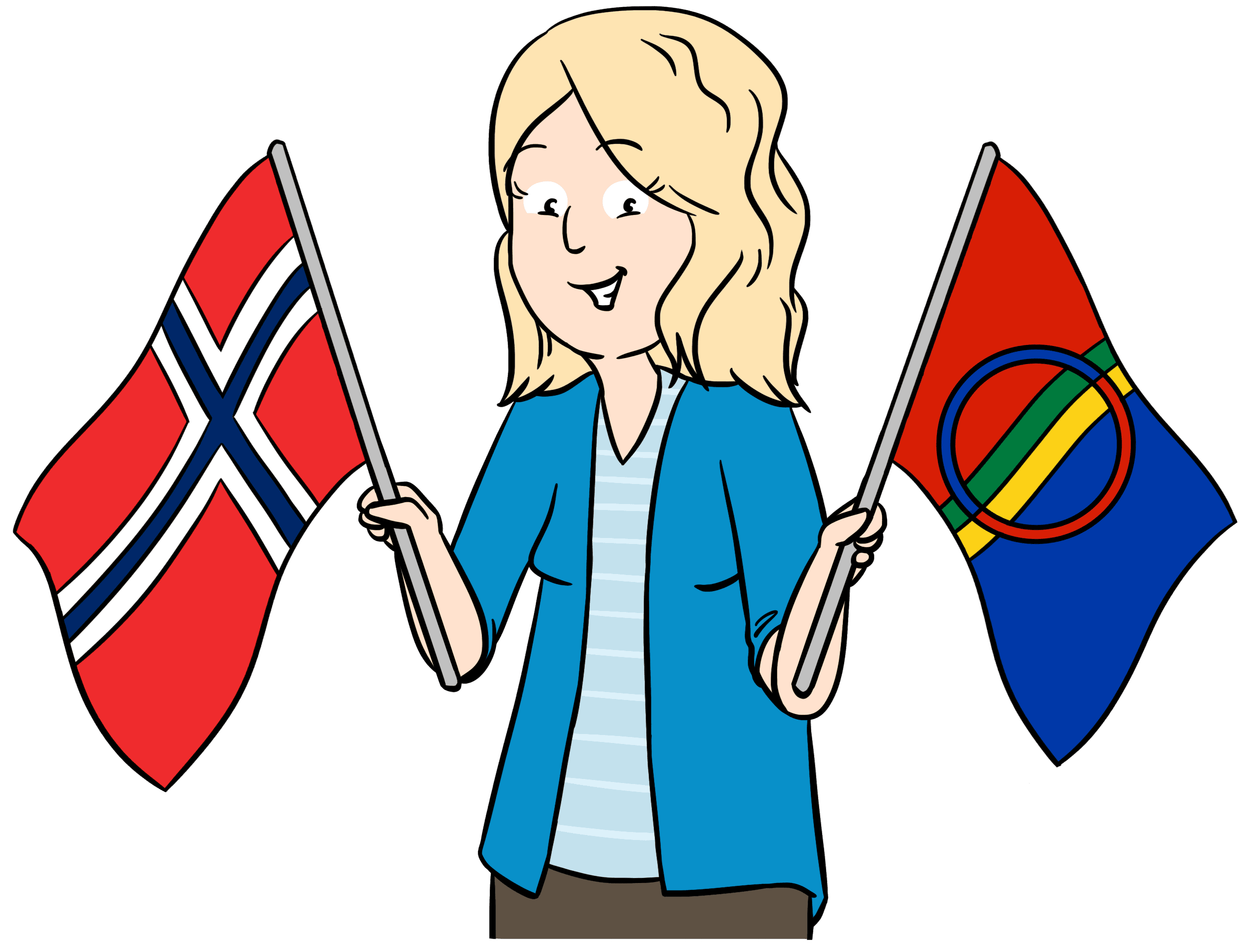 Person som holder norsk og samisk flagg.
